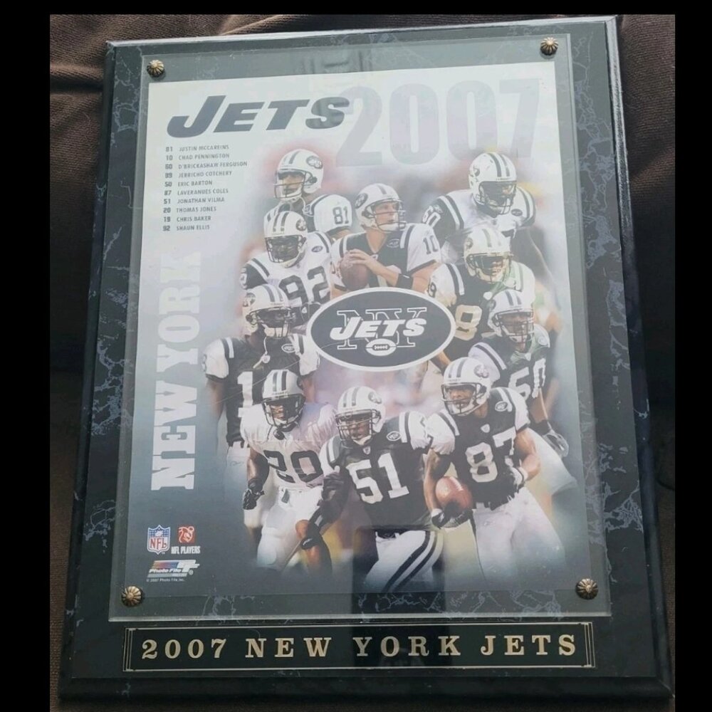 🏈 2007 New York Jets Roster NFL Plaque Wood Framed W. Granite Print Glass Cover